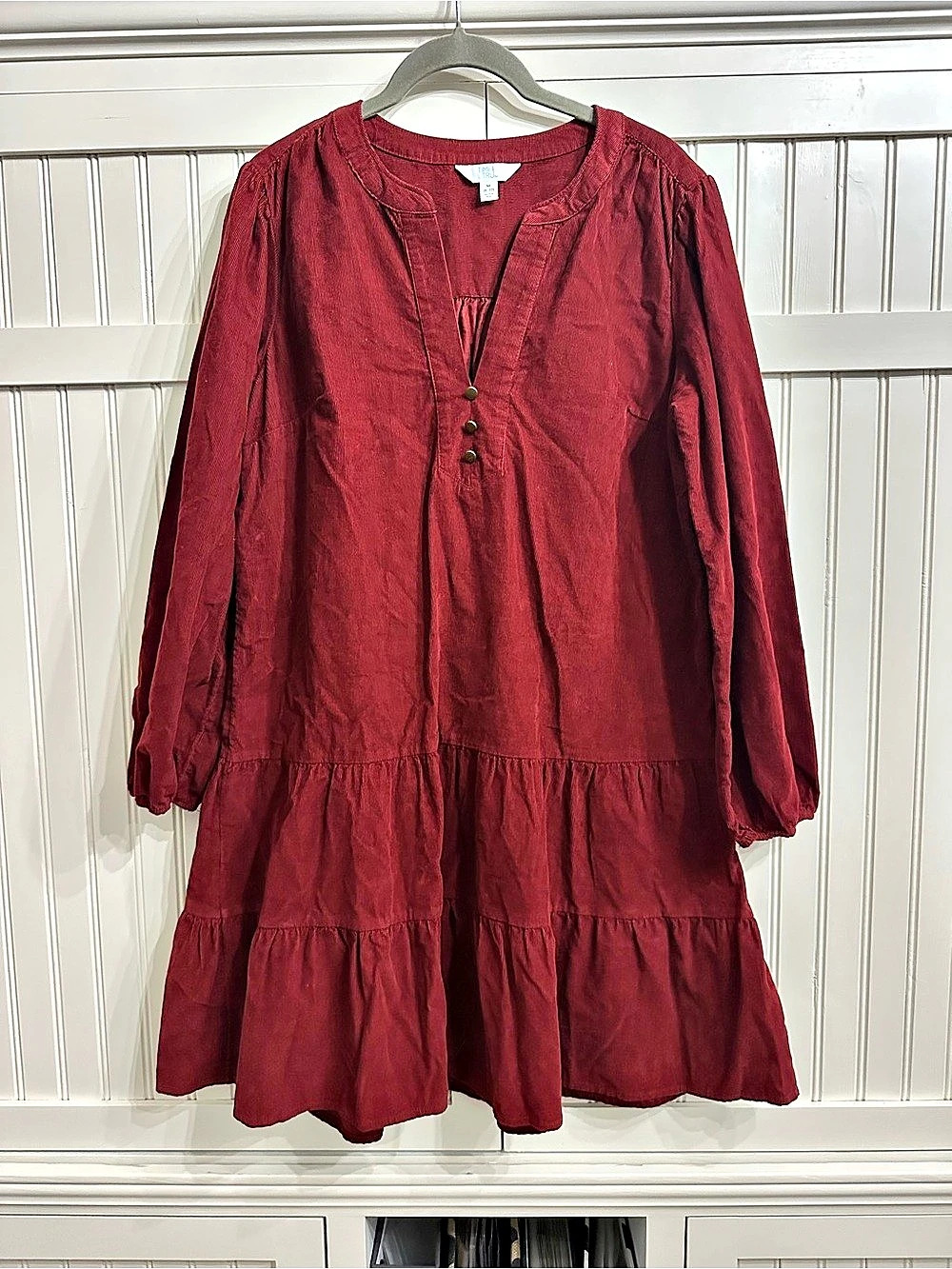 Time and Tru Women's Tiered Corduroy Mini Tiered Cotton Red Dress Size M